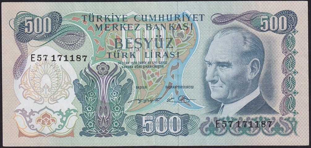 6.Emisyon 2.Tertip 500 Lira E57 171187 Çok Temiz+