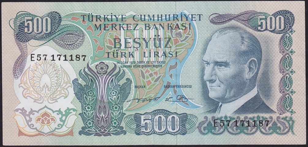 6.Emisyon 2.Tertip 500 Lira E57 171187 Çok Temiz+