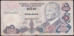6.EMİSYON 2.TERTİP 1000 LİRA E14 654512 TEMİZ eski kağıt para değerleri
