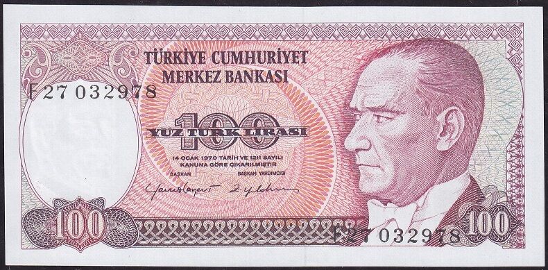 7.Emisyon 2.Tertip 100 Lira F27 032978 Çil