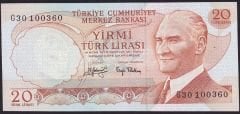 6.Emisyon 3.Tertip 20 Lira G30 100360 Ççt Çilaltı
