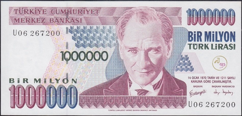 7.Emisyon 3.Tertip 1 000 000 Lira U06 267200 Çil
