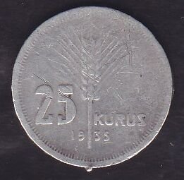 1935 Yılı 25 Kuruş Gümüş Kulptan Çıkma
