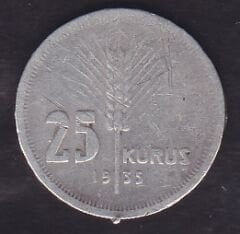 1935 Yılı 25 Kuruş Gümüş Kulptan Çıkma