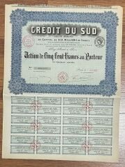 Hisse Senedi - Credit Du Sud 1922 ( 43,5 X 32,5 cm )