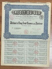 Hisse Senedi - Credit Du Sud 1922 ( 43,5 X 32,5 cm )