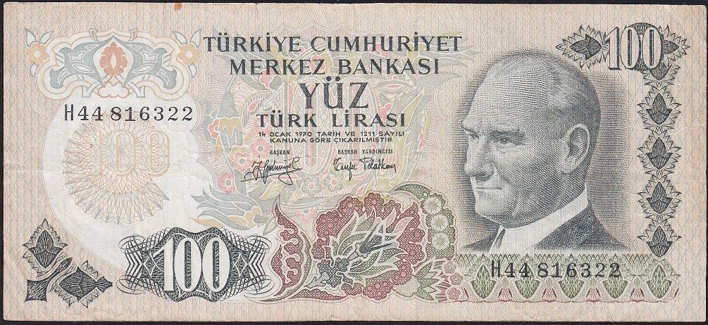 6.Emisyon 2.Tertip 100 Lira H44 816322 Çok Temiz