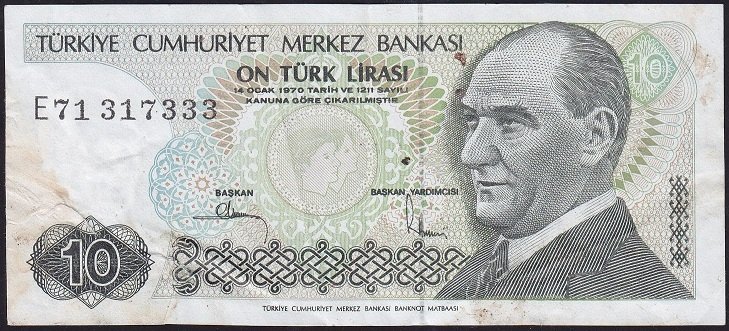 7.Emisyon 2.Tertip 10 Lira E71 317333 Çok Temiz