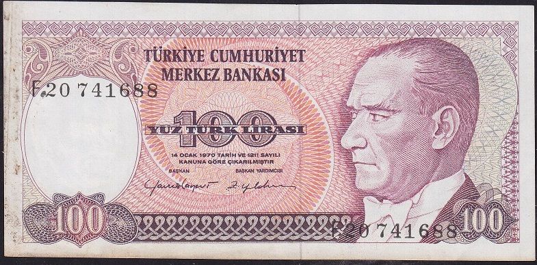7.Emisyon 2.Tertip 100 Lira F20 741688 Çok Temiz+