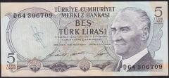 6.Emisyon 1.Tertip 5 Lira D64 306709 Çok Temiz+