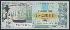 1992 9 AĞUSTOS ÇEYREK BİLET S SERİSİ