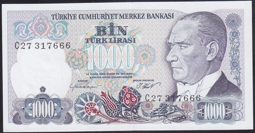 7.EMİSYON 1.TERTİP 1000 LİRA C27 317666 ÇİL