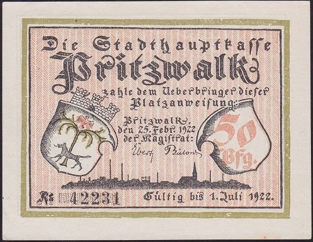 Almanya 50 Pfennig Notgeld 1922 Çil