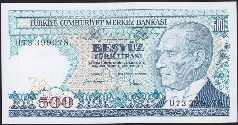 7.Emisyon 2.Tertip 500 Lira D73 399078 Çil