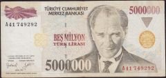 7.Emisyon 5 000 000 Lira A41 749292 Çok Temiz