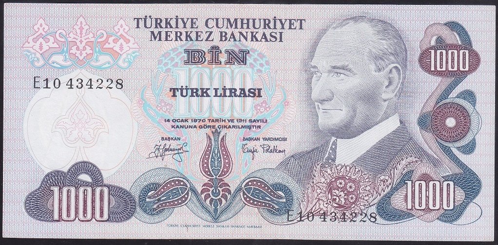 6.EMİSYON 2.TERTİP 1000 LİRA E10 434228 ÇİLALTI ( DÜZLENMİŞ )