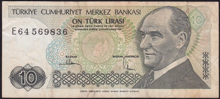 7.Emisyon 2.Tertip 10 Lira E64 569836 Çok Temiz