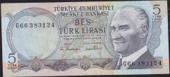 6.Emisyon 2.Tertip 5 Lira G66 383124 Çok Çok Temiz+