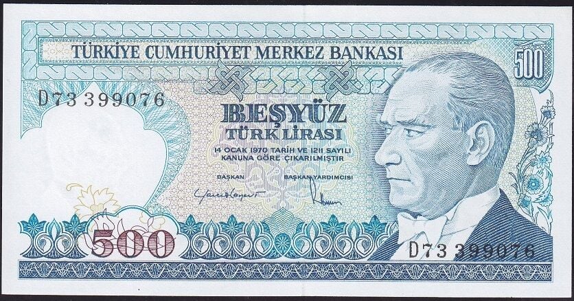 7.Emisyon 2.Tertip 500 Lira D73 399076 Çil
