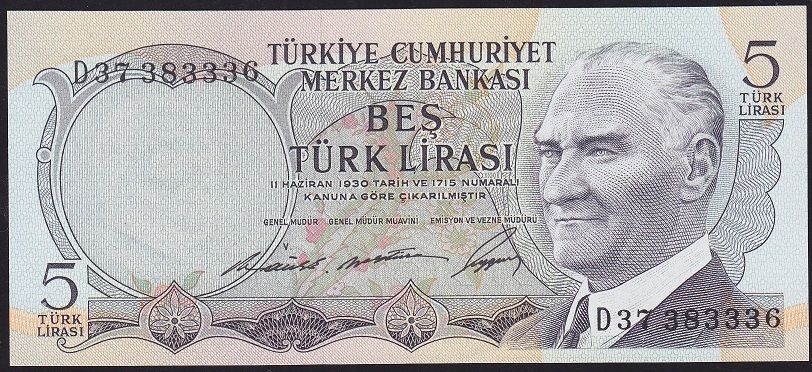 6.Emisyon 1.Tertip 5 Lira D37 383336 Çilaltı Çil