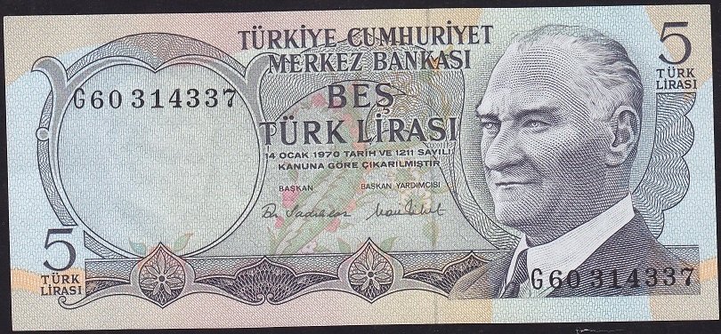 6.Emisyon 2.Tertip 5 Lira G60 314337 Çilaltı Çil