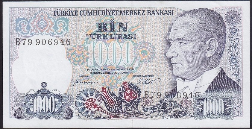7.EMİSYON 1.TERTİP 1000 LİRA B79 906946 ÇİLALTI