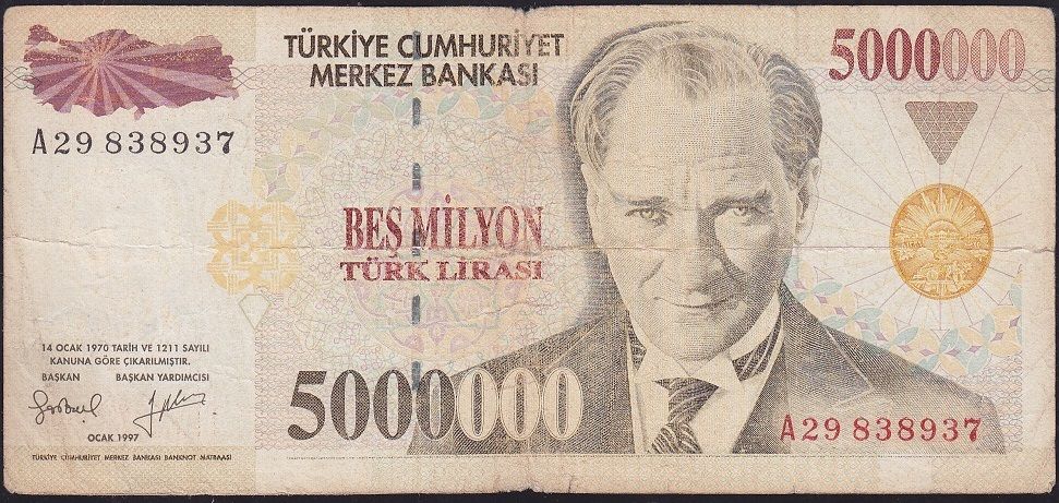 7.Emisyon 5 000 000 Lira A29 838937 Temiz