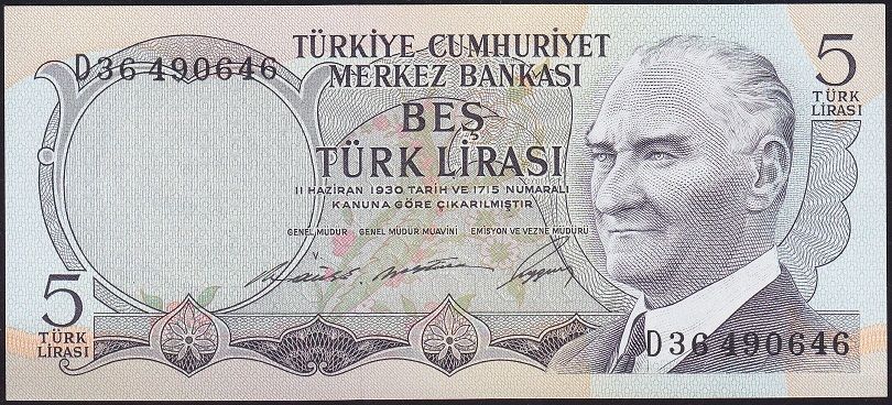 6.Emisyon 1.Tertip 5 Lira D36 490646 Çilaltı Çil