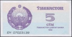 Özbekistan 5 Sum 1992 Çil Pick 63