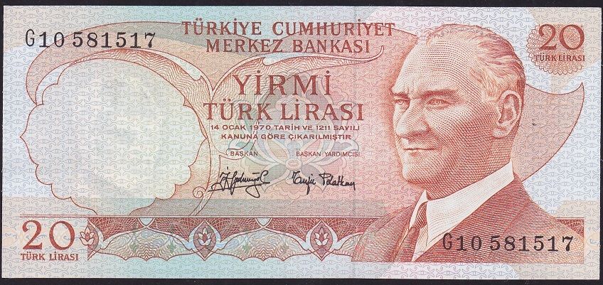 6.Emisyon 3.Tertip 20 Lira G10 581517 Çil
