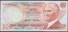 6.Emisyon 3.Tertip 20 Lira G10 581517 Çil