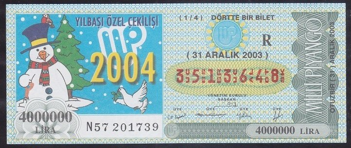 2003 31 ARALIK ÇEYREK BİLET R SERİSİ