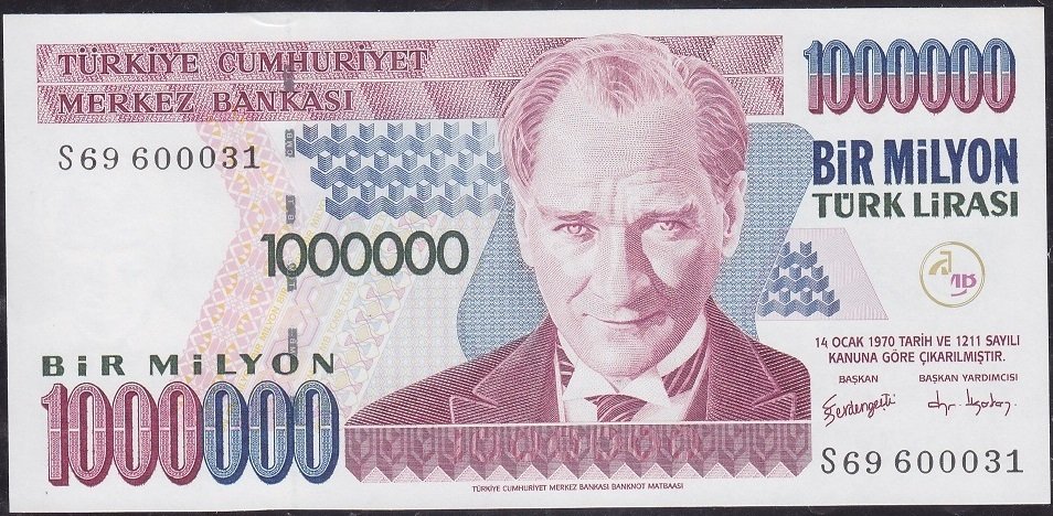 7.Emisyon 3.Tertip 1 000 000 Lira S69 600031 Çil