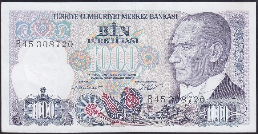 7.EMİSYON 1.TERTİP 1000 LİRA B45 308720 ÇİLALTI ÇİL