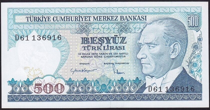 7.Emisyon 2.Tertip 500 Lira D61 136916 Çil