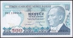 7.Emisyon 2.Tertip 500 Lira D61 136916 Çil