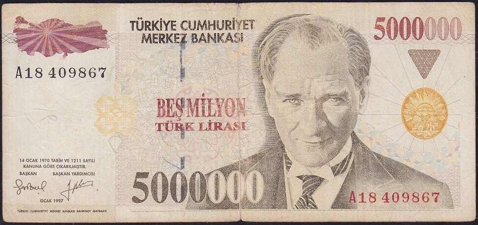 7.Emisyon 5 000 000 Lira A18 409867 Temiz