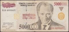 7.Emisyon 5 000 000 Lira A18 409867 Temiz
