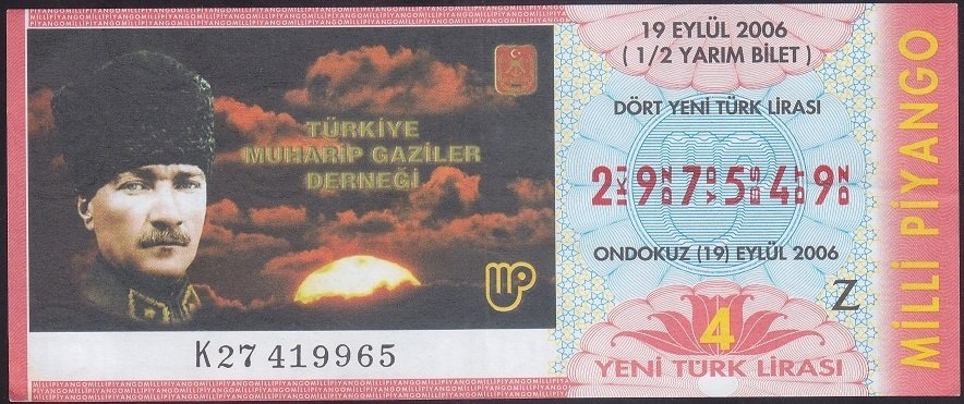 2006 19 EYLÜL YARIM BİLET - Z SERİSİ