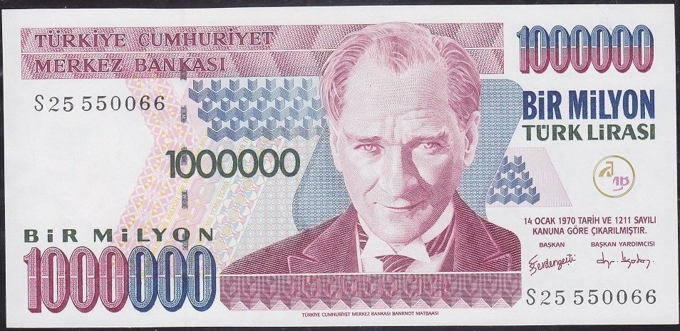 7.Emisyon 3.Tertip 1 000 000 Lira S25 550066 Çil