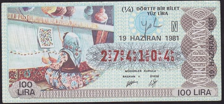 1981 19 Haziran Çeyrek Bilet - N Serisi