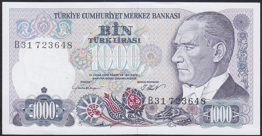 7.EMİSYON 1.TERTİP 1000 LİRA B31 723648 ÇİL