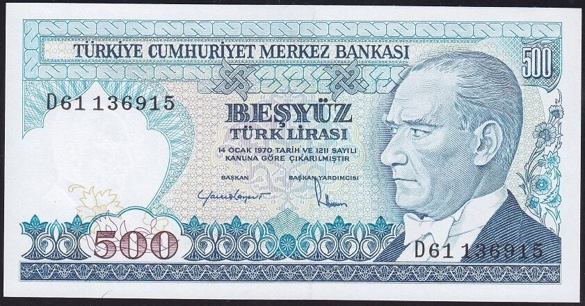 7.Emisyon 2.Tertip 500 Lira D61 136915 Çil