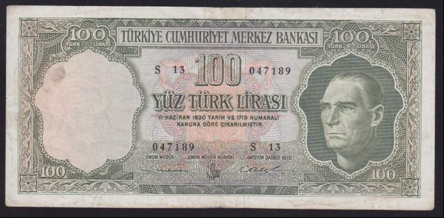 5.EMİSYON 4.TERTİP 100 LİRA S13 047189 ÇOK TEMİZ