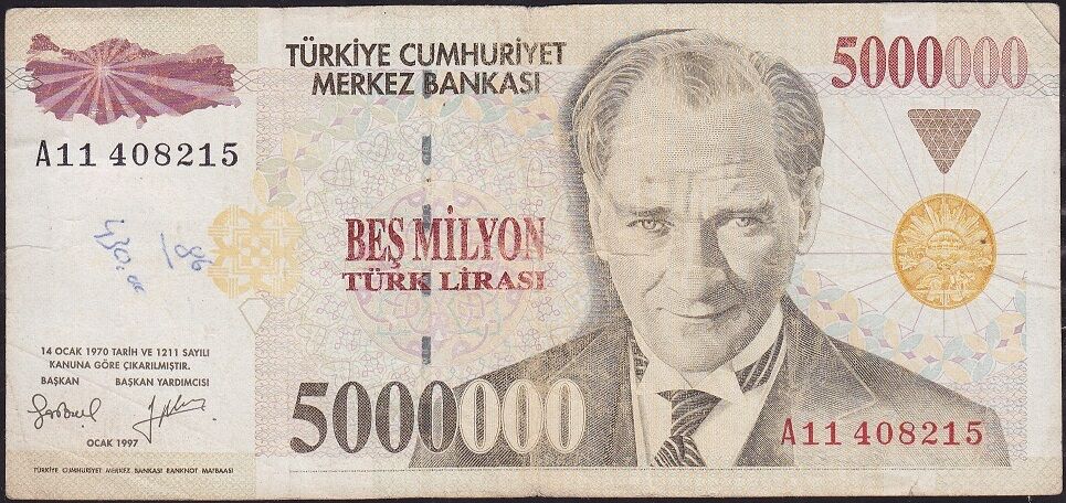 7.Emisyon 5 000 000 Lira A11 408215 Çok Temiz