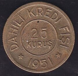 Merinos Dahili Kredi Fişi 25 Kuruş 1951