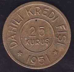 Merinos Dahili Kredi Fişi 25 Kuruş 1951