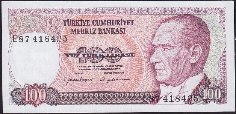 7.Emisyon 2.Tertip 100 Lira E87 418425 Çil
