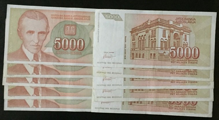 YUGOSLAVYA 5000 DİNAR 1993 ÇOK TEMİZ+ (10 ADET)