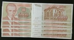 YUGOSLAVYA 5000 DİNAR 1993 ÇOK TEMİZ+ (10 ADET)